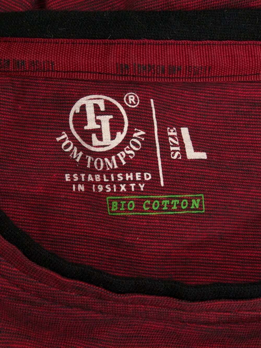 TOM TOMPSON Mens Bio Cotton T Shirt Crew Neck Long Sleeve Casual Tee Burgundy - Picture 3 of 4
